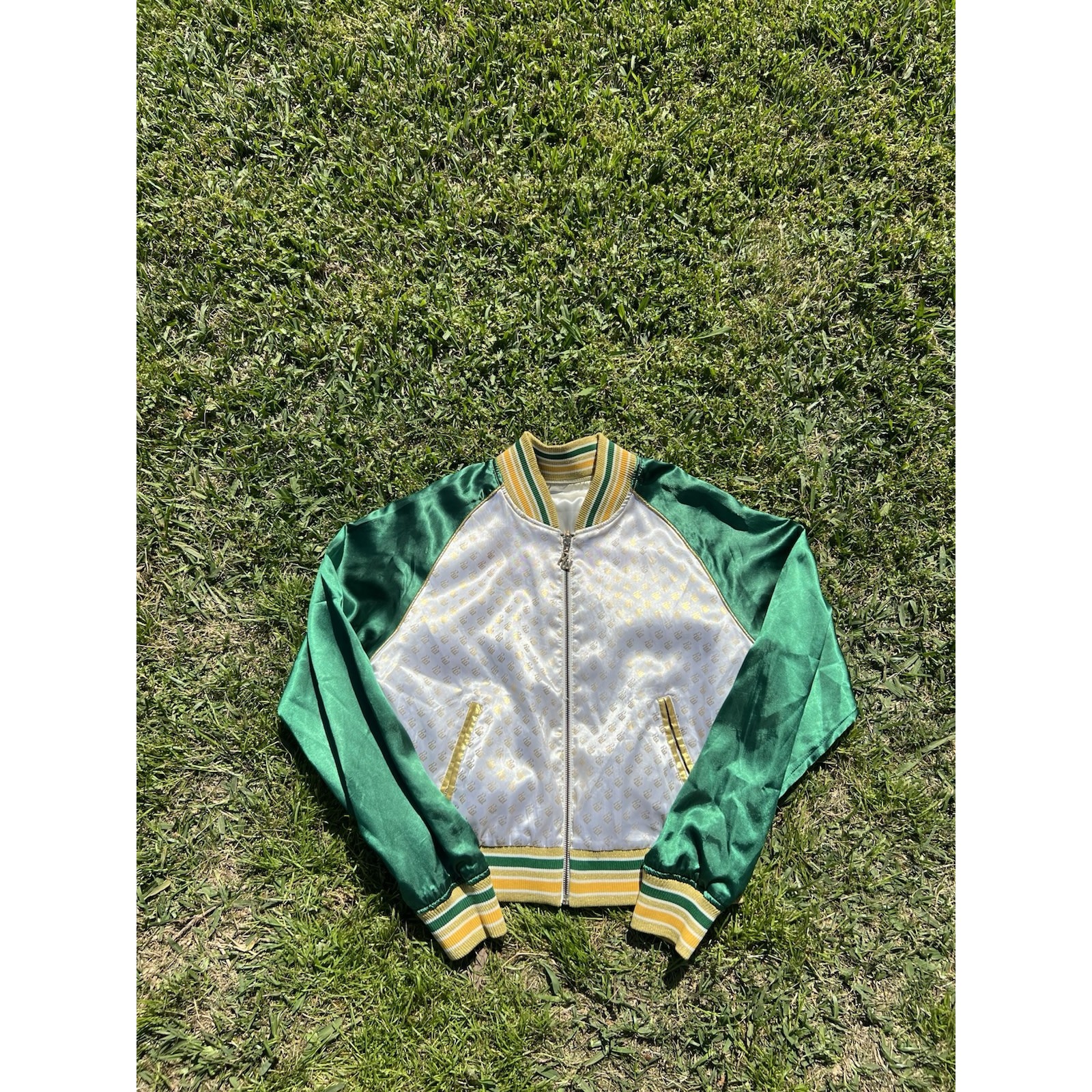 Rocawear Reversible Full Zip Womens L Jacket White Green Gold Shiny